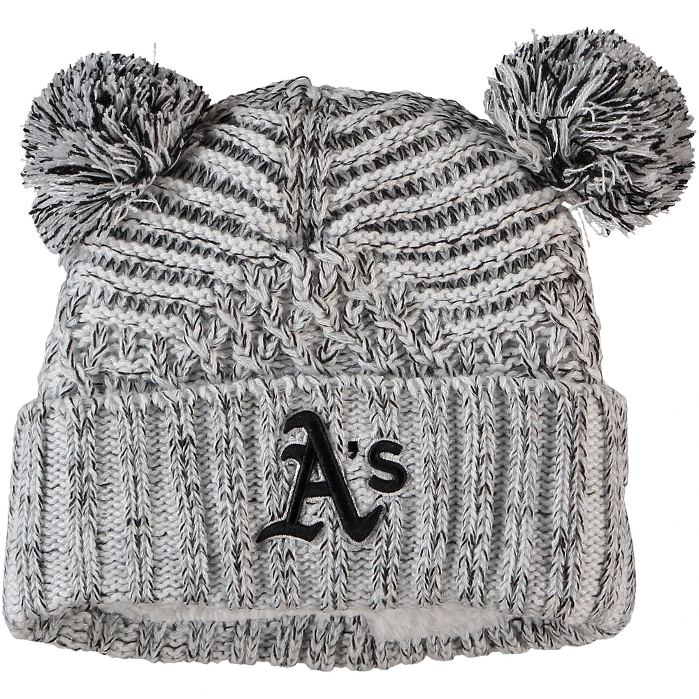 Women's New Era Gray Athletics Dual Cuffed Knit Hat with Poms