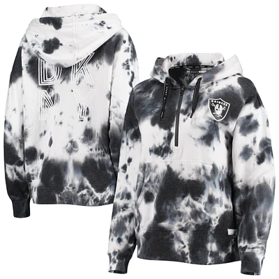 Women's DKNY Sport White/Black Las Vegas Raiders Dakota Oversized Tie-Dye Half-Zip Hoodie