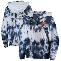 Women's DKNY Sport White/Navy Chicago Bears Dakota Oversized Tie-Dye Half-Zip Hoodie