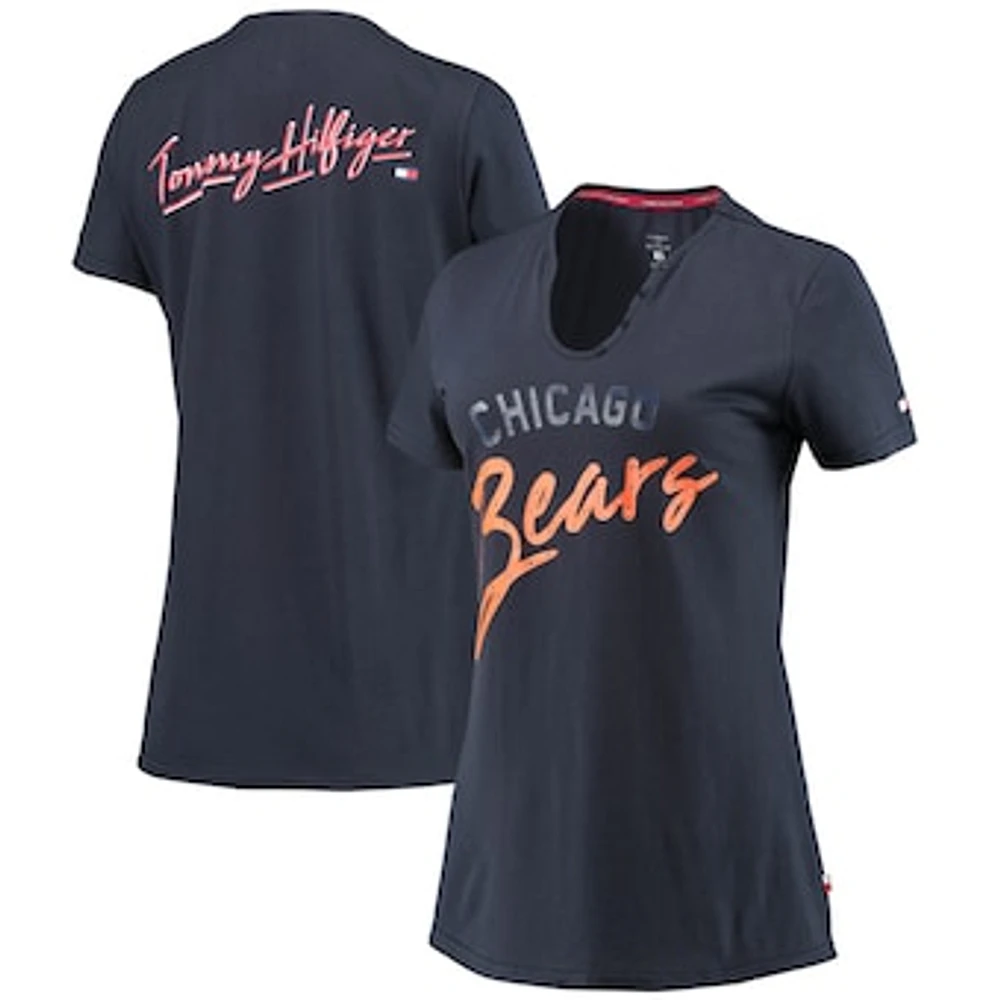 Women's Tommy Hilfiger Navy Chicago Bears Riley V-Neck T-Shirt