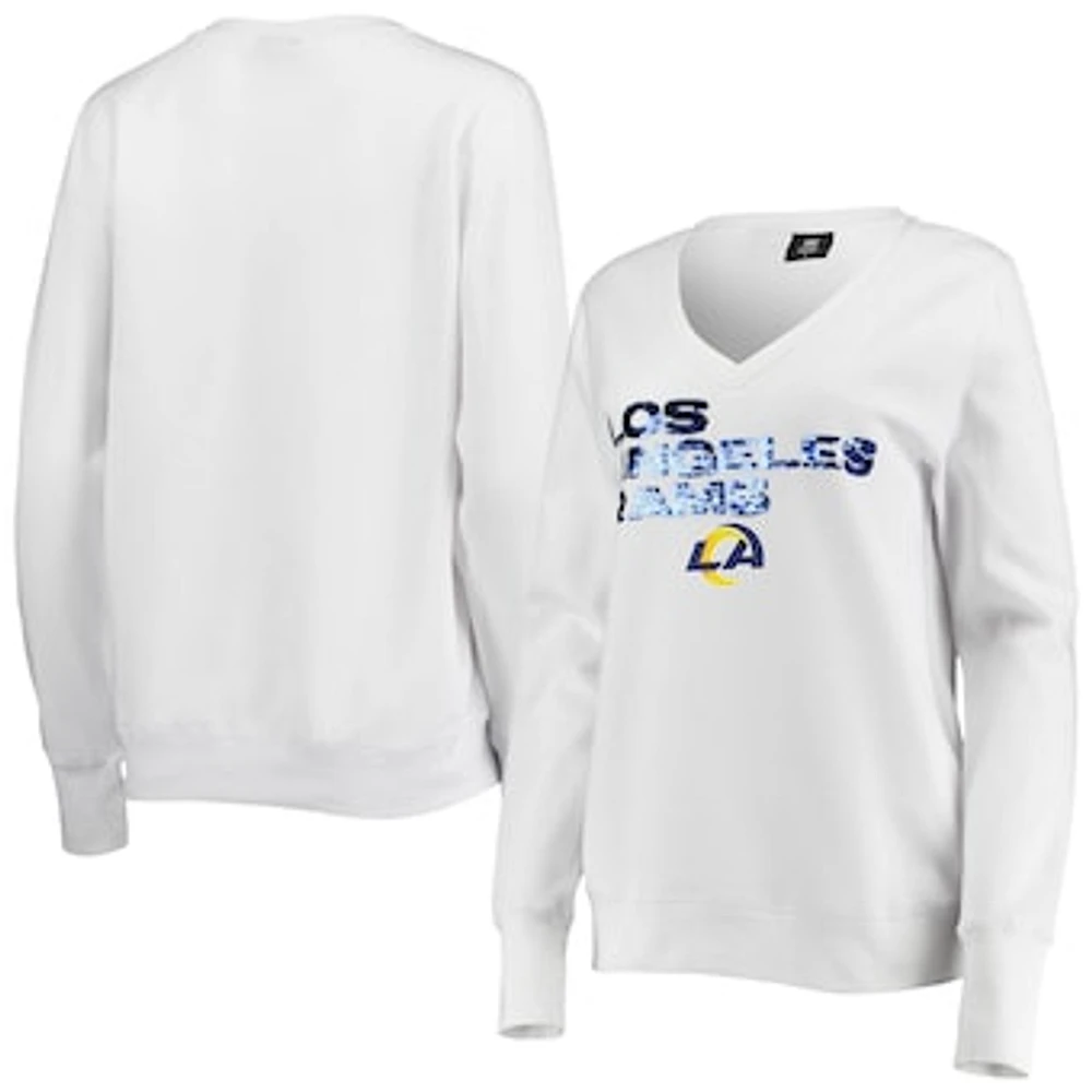 Women's Cuce White Los Angeles Rams Victory V-Neck Pullover Sweatshirt