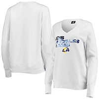 Women's Cuce White Los Angeles Rams Victory V-Neck Pullover Sweatshirt