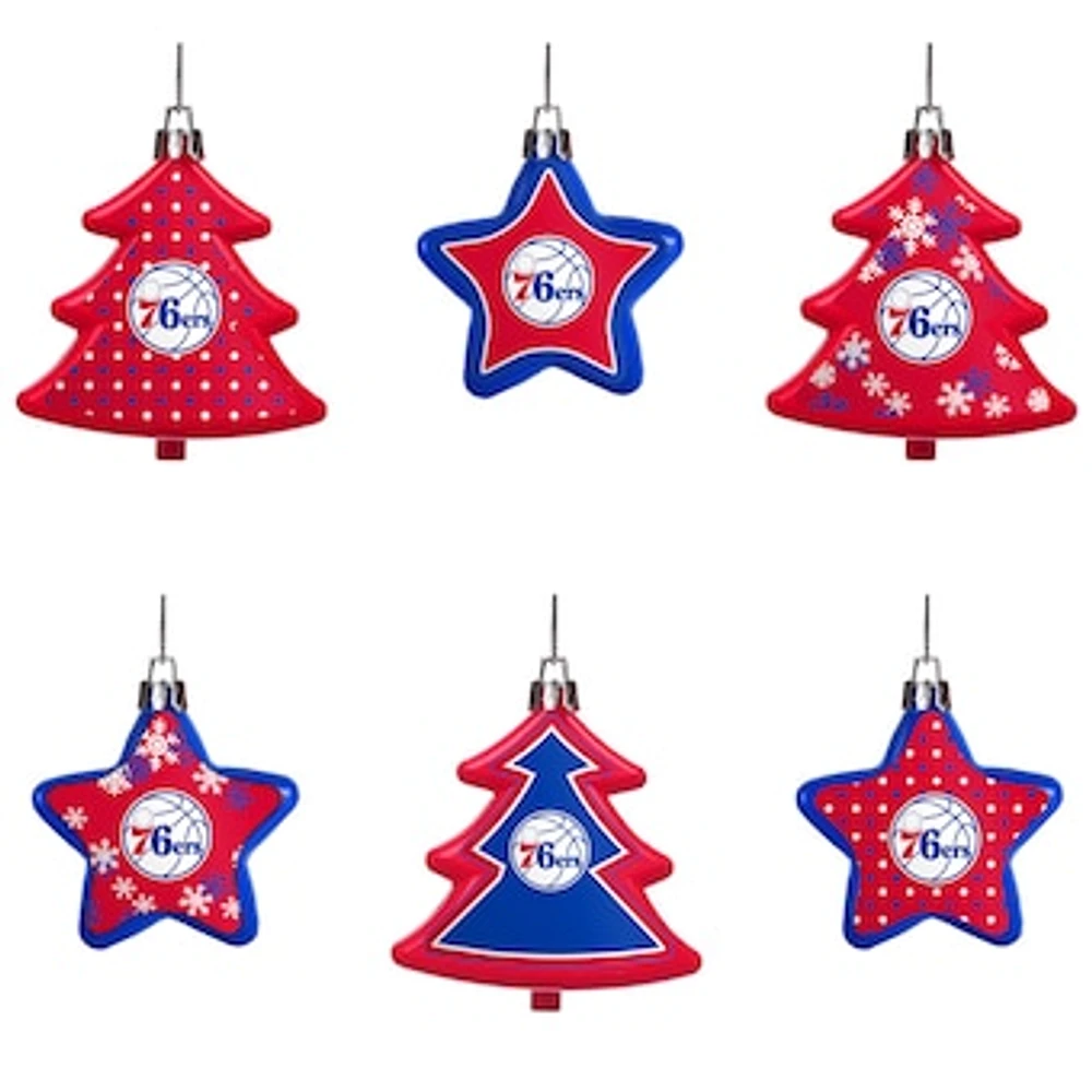 FOCO Philadelphia 76ers Six-Pack Shatterproof Tree & Star - Ornament Set