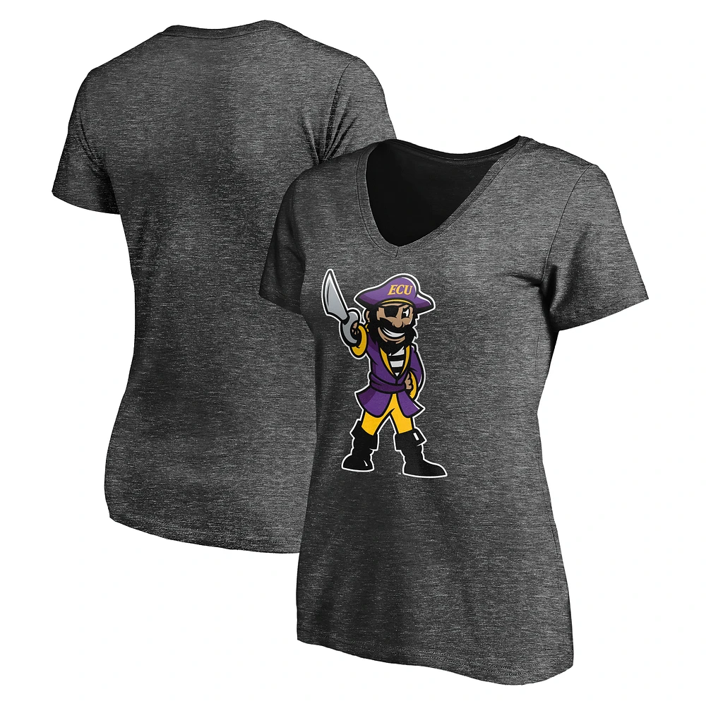 Women's Charcoal ECU Pirates PeeDee Mark V-Neck T-Shirt