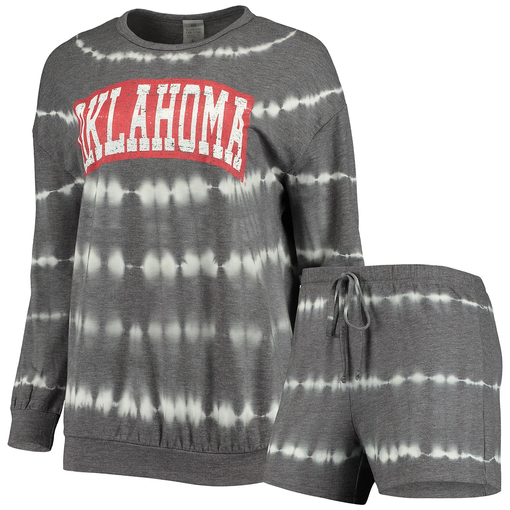 Women's Gameday Couture Heathered Charcoal Oklahoma Sooners All About Stripes Tri-Blend Long Sleeve T-Shirt & Shorts Set