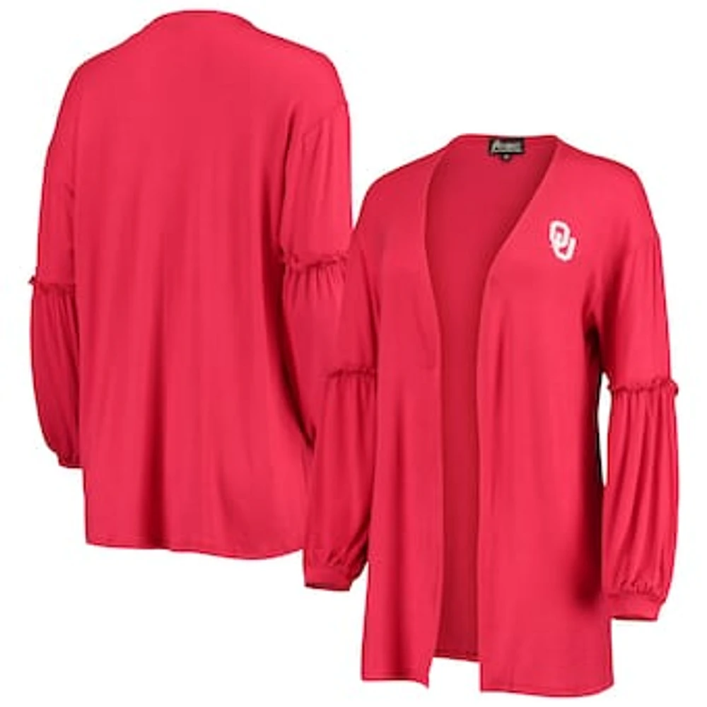 Women's Crimson Oklahoma Sooners Offset Bubble Sleeve Cardigan