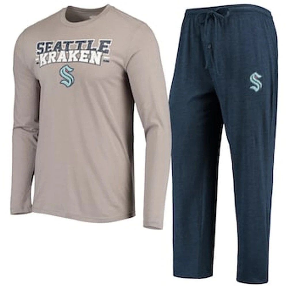 Men's Concepts Sport Gray/Deep Sea Blue Seattle Kraken Meter Long Sleeve T-Shirt & Pants Set