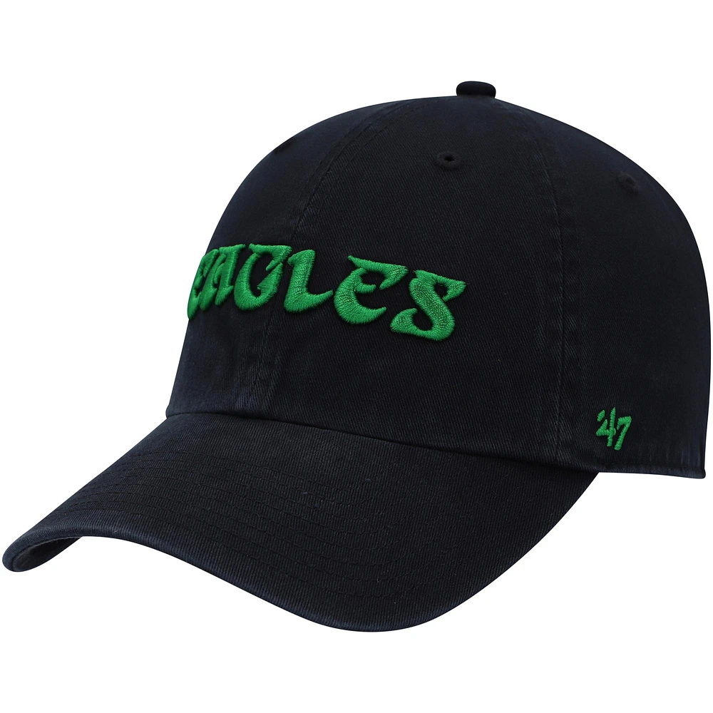 Men's '47 Black Philadelphia Eagles Clean Up Script Adjustable Hat