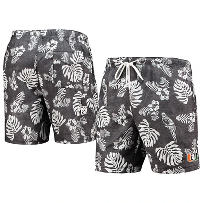 Men's Tommy Bahama Black Miami Hurricanes Naples Parrot Paradise Swim Shorts