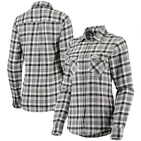 Women's Antigua Black/Gray Pittsburgh Steelers Ease Flannel Button-Up Long Sleeve Shirt