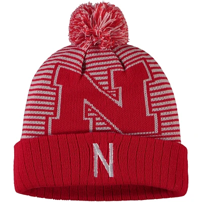 Men's Top of the World Scarlet Nebraska Huskers Line Up Cuffed Knit Hat with Pom