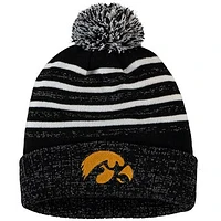 Women's Top of the World Black Iowa Hawkeyes Shimmering Cuffed Knit Hat with Pom