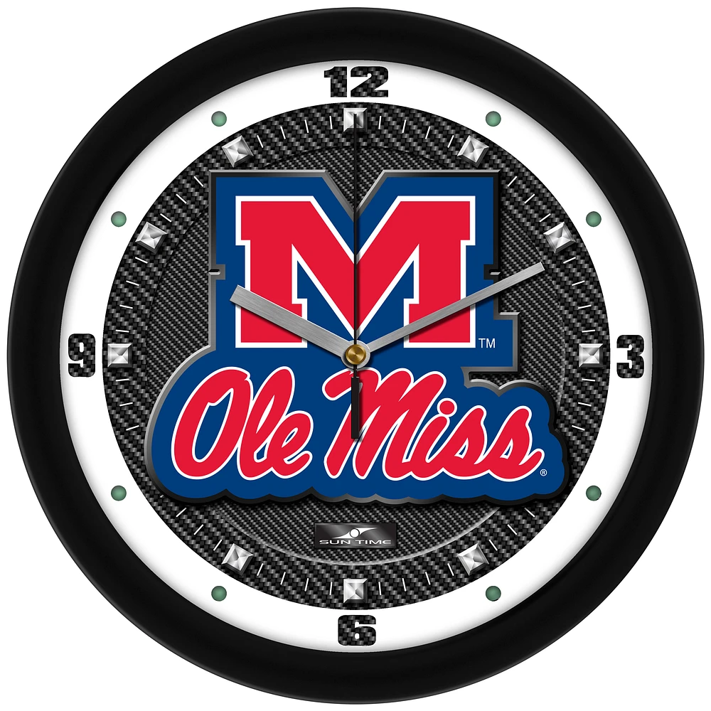 Ole Miss Rebels 11.5'' Suntime Premium Glass Face Carbon Fiber Wall Clock