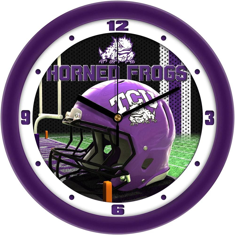 TCU Horned Frogs 11.5'' Suntime Premium Glass Face Football Helmet Wall Clock
