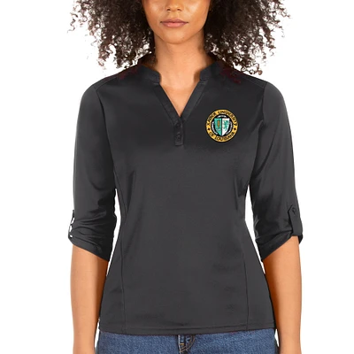 Women's Antigua Charcoal XULA Gold Accolade 3/4 Sleeve V-Neck Top