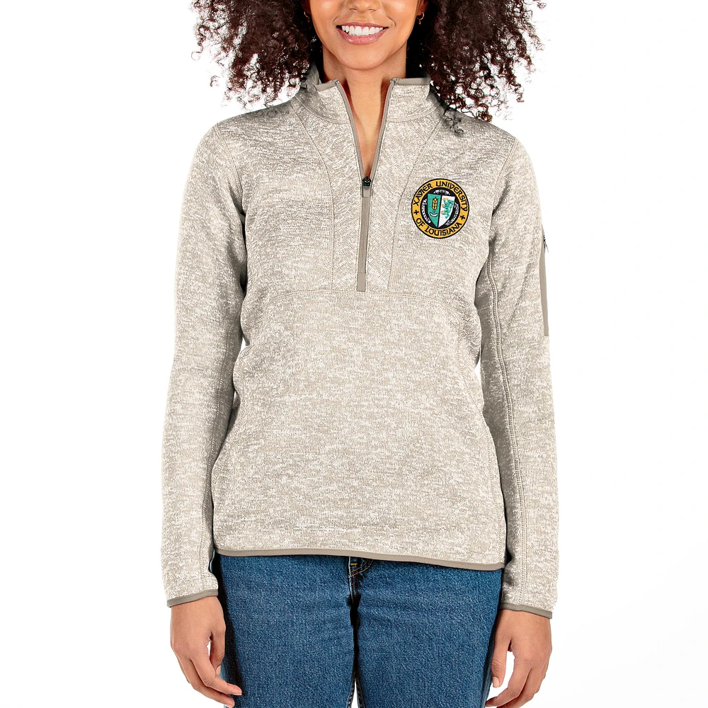 Women's Antigua Oatmeal XULA Gold Fortune Half-Zip Pullover Jacket