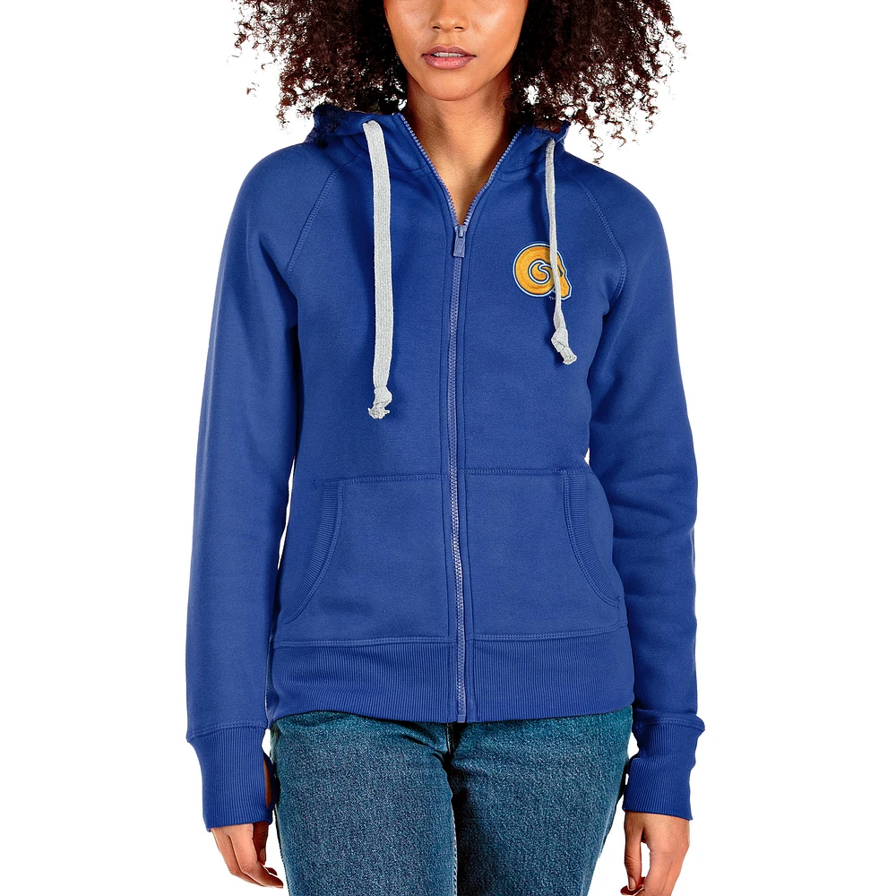 Women's Antigua Blue Albany State Golden Rams Victory Full-Zip Hoodie
