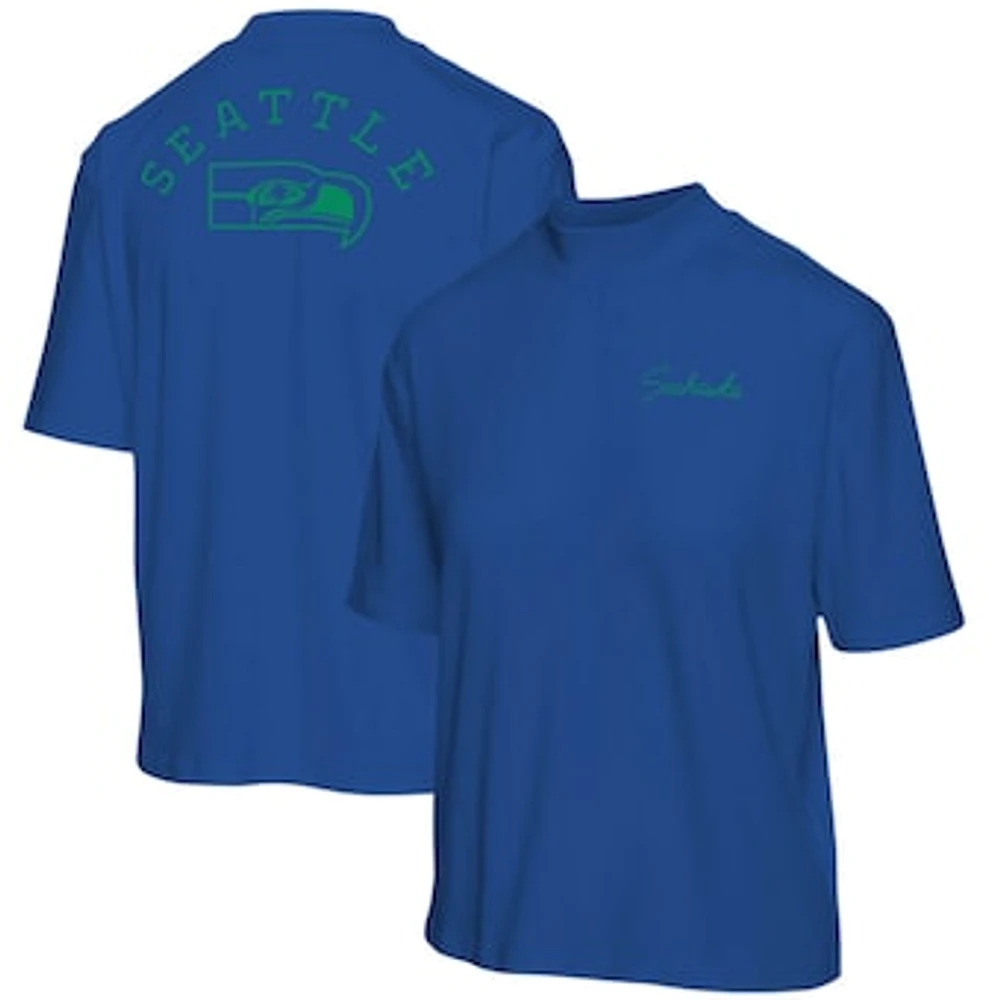 Women's Junk Food Royal Seattle Seahawks Half-Sleeve Mock Neck T-Shirt