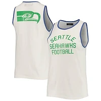 Women's Junk Food White/Royal Seattle Seahawks Throwback Pop Binding Scoop Neck Tank Top