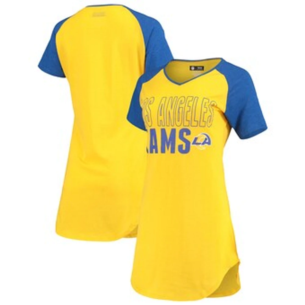 Women's Concepts Sport Gold/Heathered Royal Los Angeles Rams Meter Raglan V-Neck Knit Nightshirt