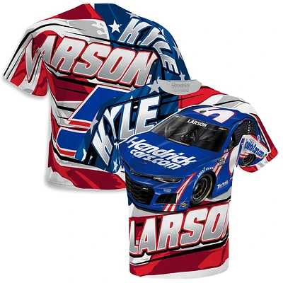 Men's Hendrick Motorsports Team Collection White Kyle Larson Patriotic Sublimated Tonal T-Shirt