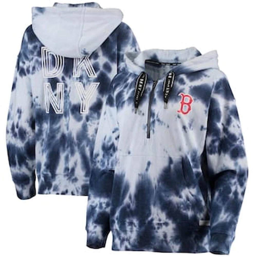 Women's DKNY Sport White/Navy Boston Red Sox Dakota Tie-Dye Half-Zip Hoodie