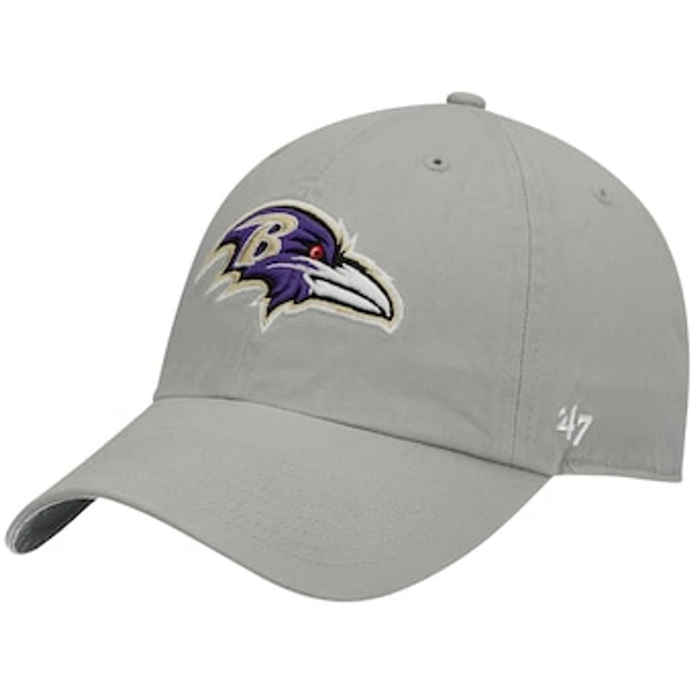 Men's '47 Gray Baltimore Ravens Clean Up Adjustable Hat