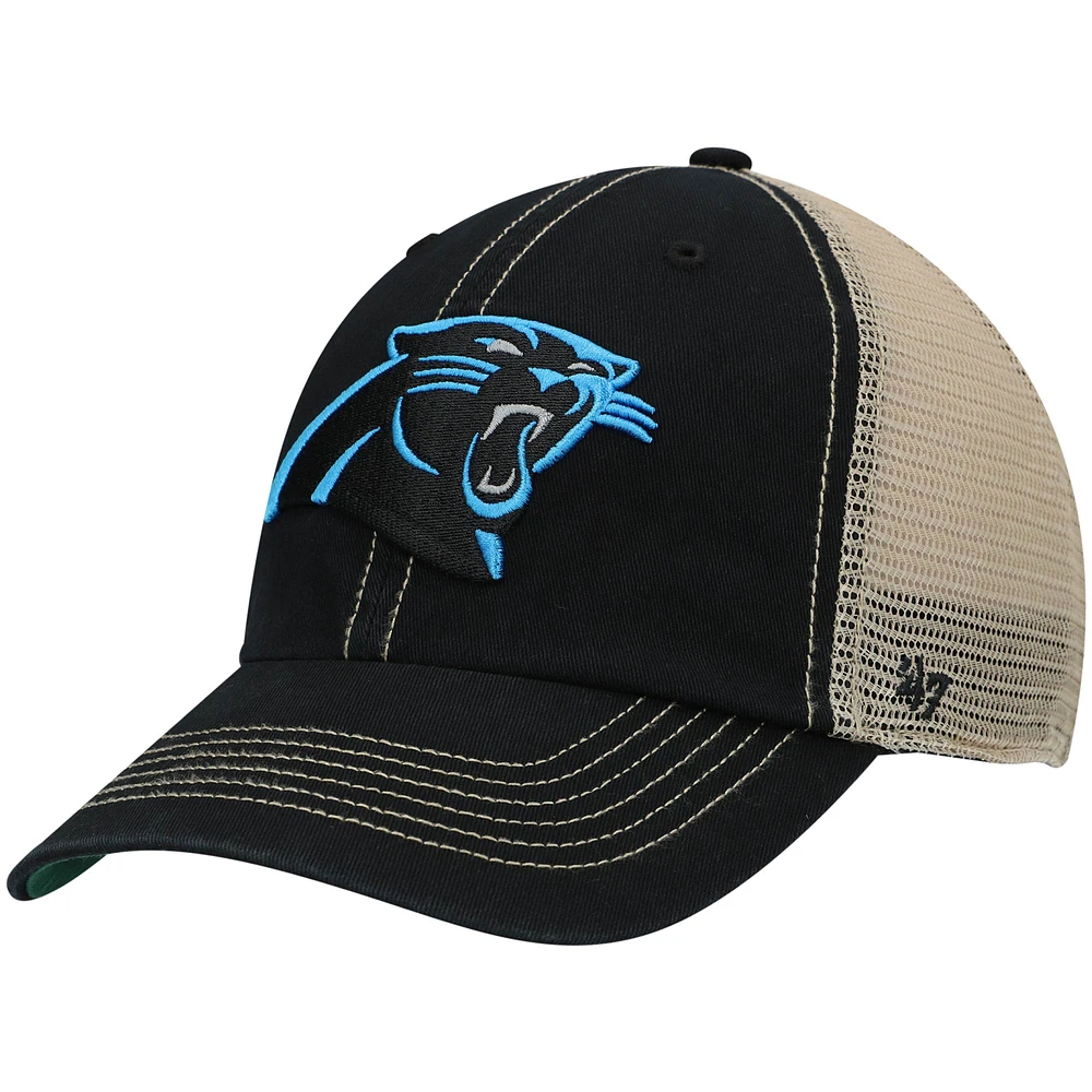 Men's '47 Black/Natural Carolina Panthers Trawler Trucker Clean Up Snapback Hat