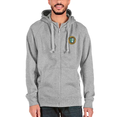 Men's Antigua Gray XULA Gold Victory Full-Zip Hoodie