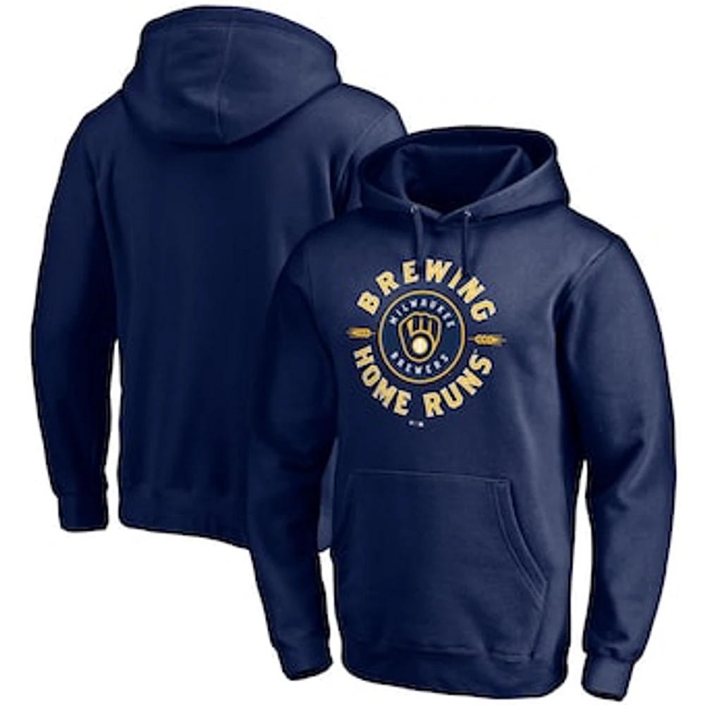 Men's Fanatics Navy Milwaukee Brewers Brewing Up Team Fitted Pullover Hoodie