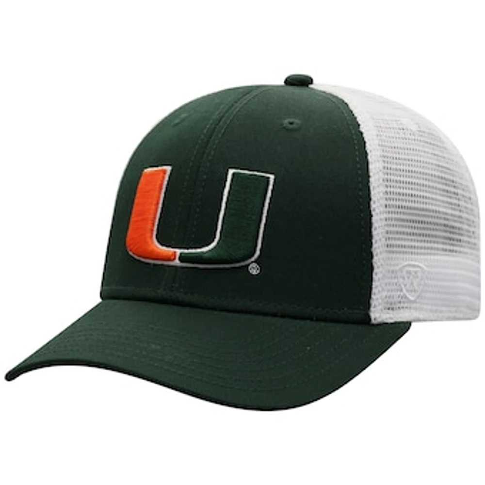 Men's Top of the World Green/White Miami Hurricanes Trucker Snapback Hat