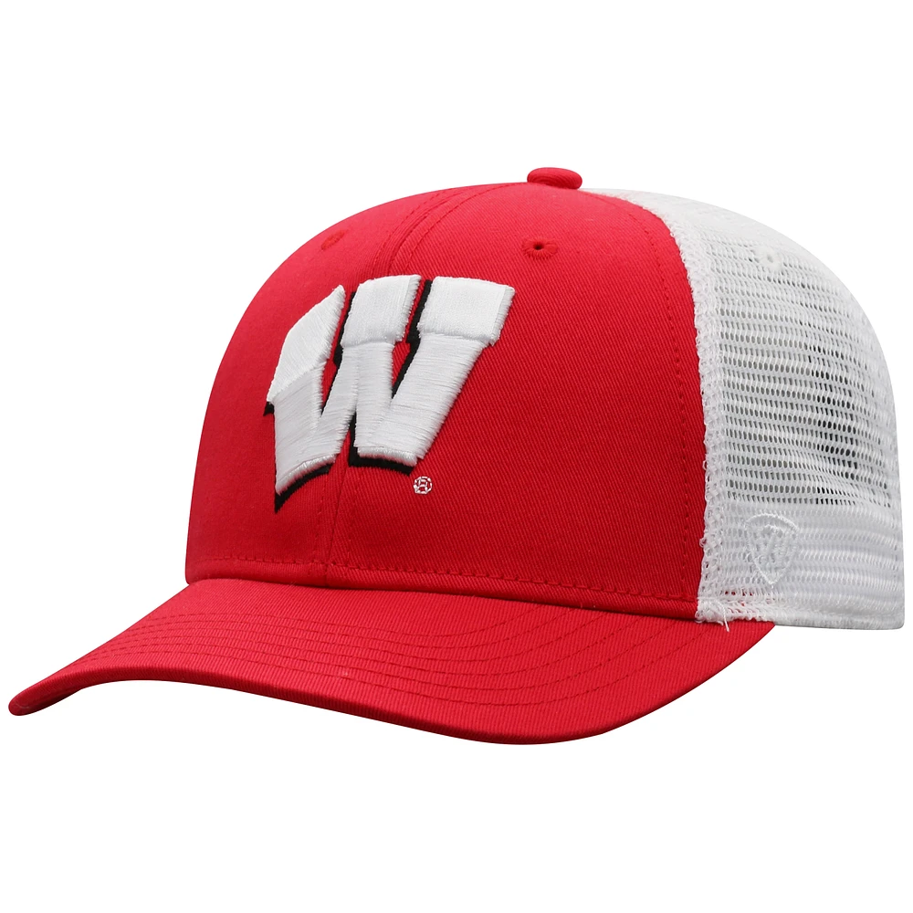 Men's Top of the World Red/White Wisconsin Badgers Trucker Snapback Hat