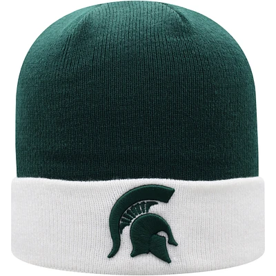 Men's Top of the World Green/White Michigan State Spartans Core 2-Tone Cuffed Knit Hat