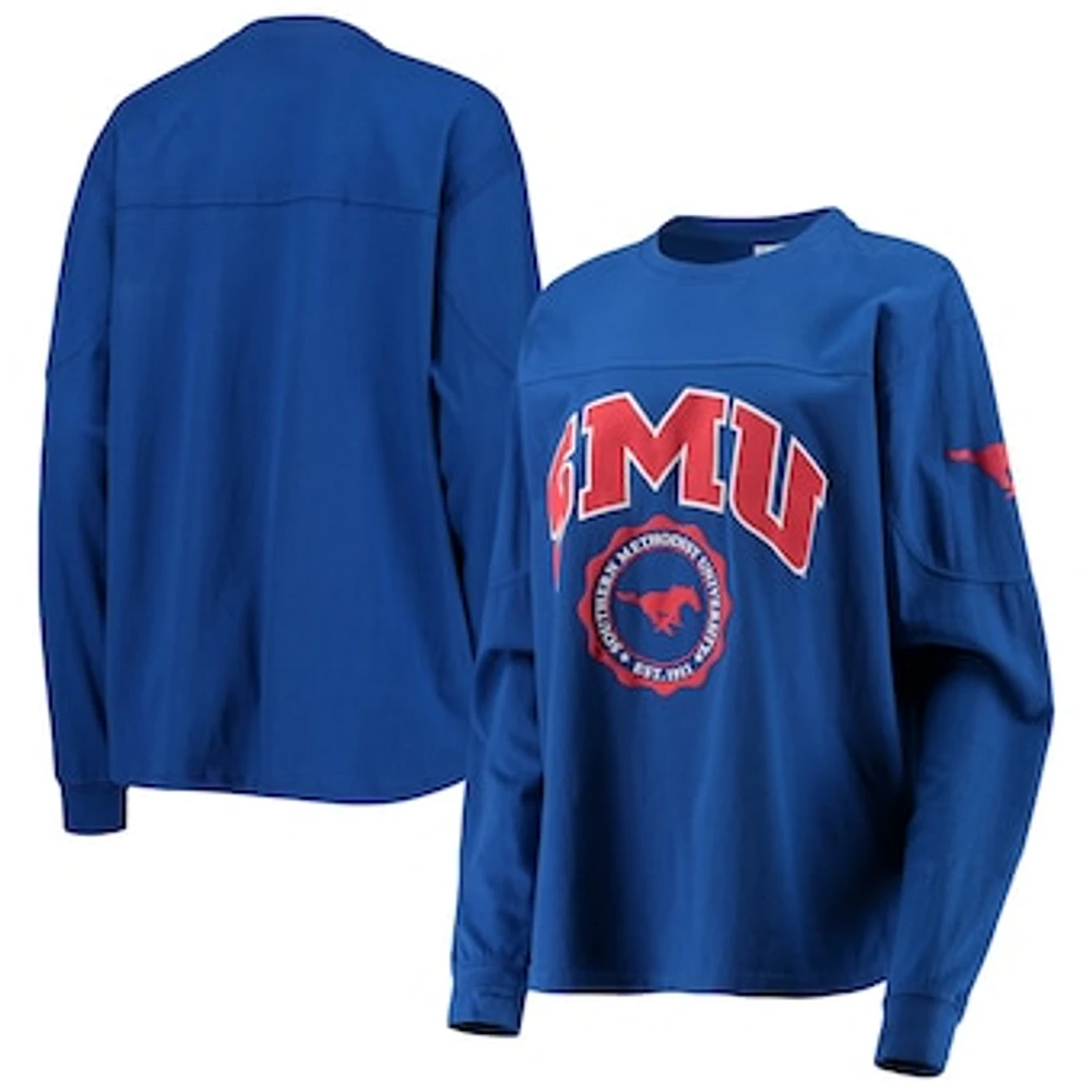 Women's Pressbox Royal SMU Mustangs Edith Long Sleeve T-Shirt