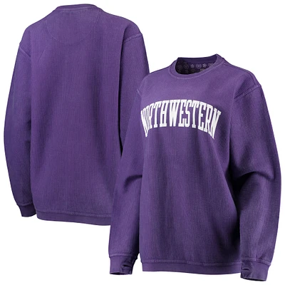 Women's Pressbox Purple Northwestern Wildcats Comfy Cord Vintage Wash Basic Arch Pullover Sweatshirt