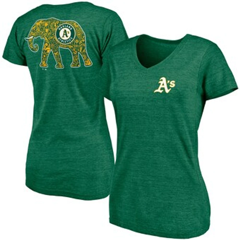 Women's Fanatics Green Oakland Athletics Paisley Hometown Collection Tri-Blend V-Neck T-Shirt