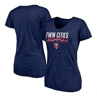 Women's Fanatics Heathered Navy Minnesota Twins Twinsies Hometown Collection Tri-Blend V-Neck T-Shirt