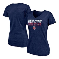 Women's Fanatics Heathered Navy Minnesota Twins Twinsies Hometown Collection Tri-Blend V-Neck T-Shirt