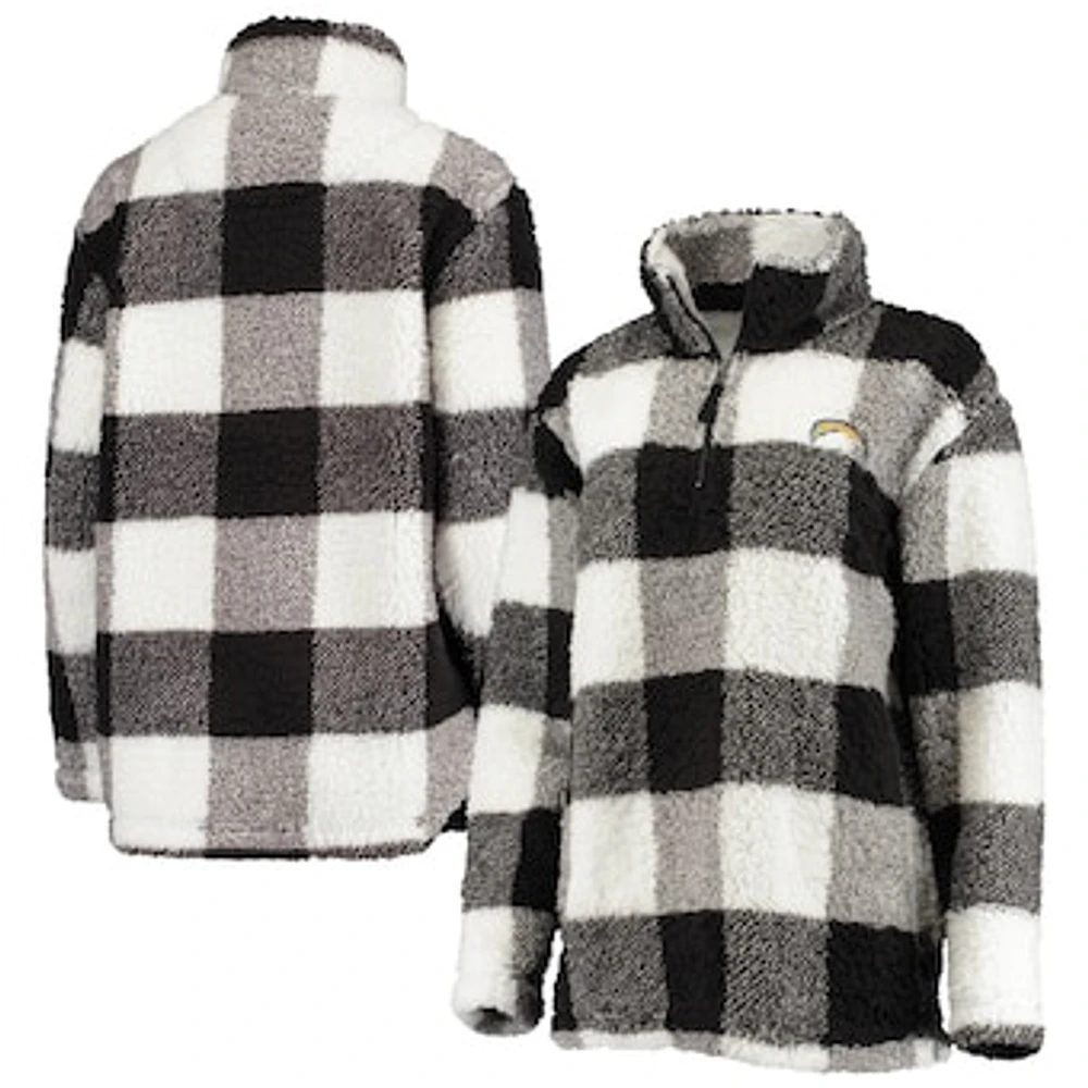 Women's G-III 4Her by Carl Banks Black Los Angeles Chargers Sherpa Plaid Quarter-Zip Jacket