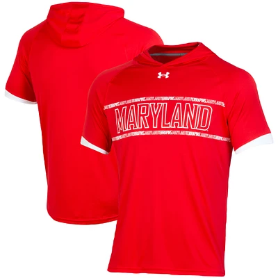 Men's Under Armour Red Maryland Terrapins On-Court Basketball Shooting Hoodie Raglan Performance T-Shirt