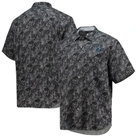 Men's Tommy Bahama Black Miami Marlins Jungle Shade Silk Camp Button-Up Shirt