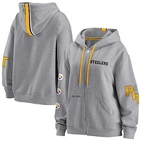 Women's WEAR by Erin Andrews Gray Pittsburgh Steelers Full-Zip Hoodie