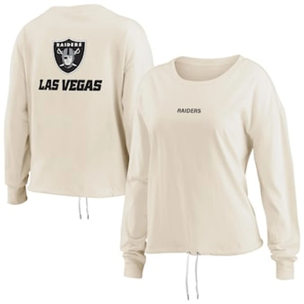 Women's WEAR by Erin Andrews Oatmeal Las Vegas Raiders Long Sleeve Crop Top Shirt