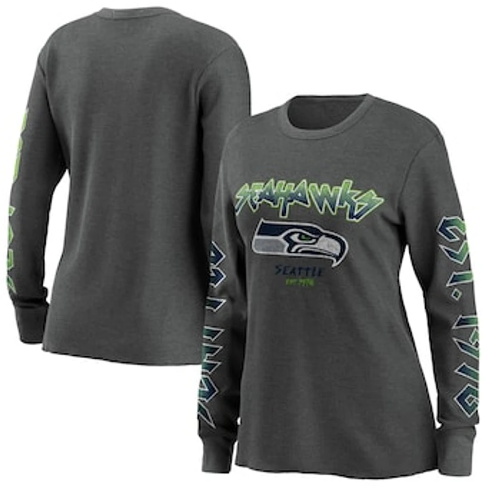 Women's WEAR by Erin Andrews Gray Seattle Seahawks Long Sleeve Thermal T-Shirt