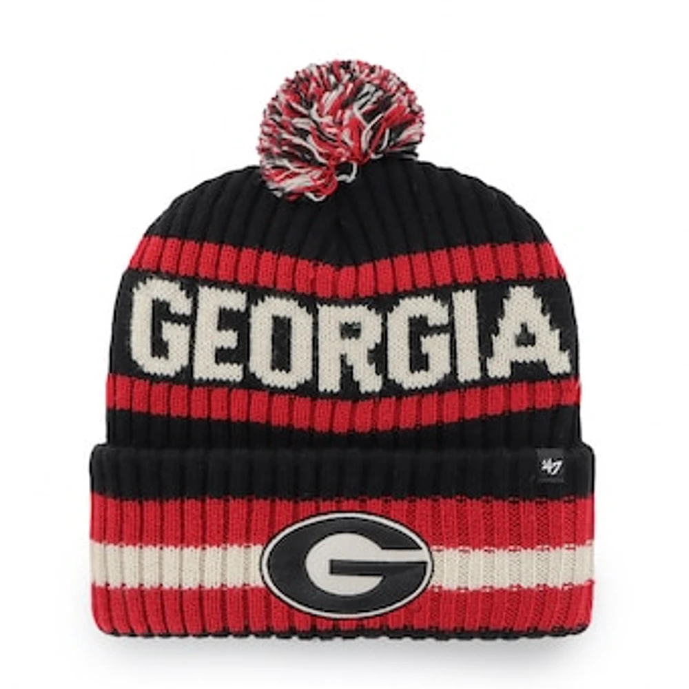 Men's '47 Black Georgia Bulldogs Bering Cuffed Knit Hat with Pom