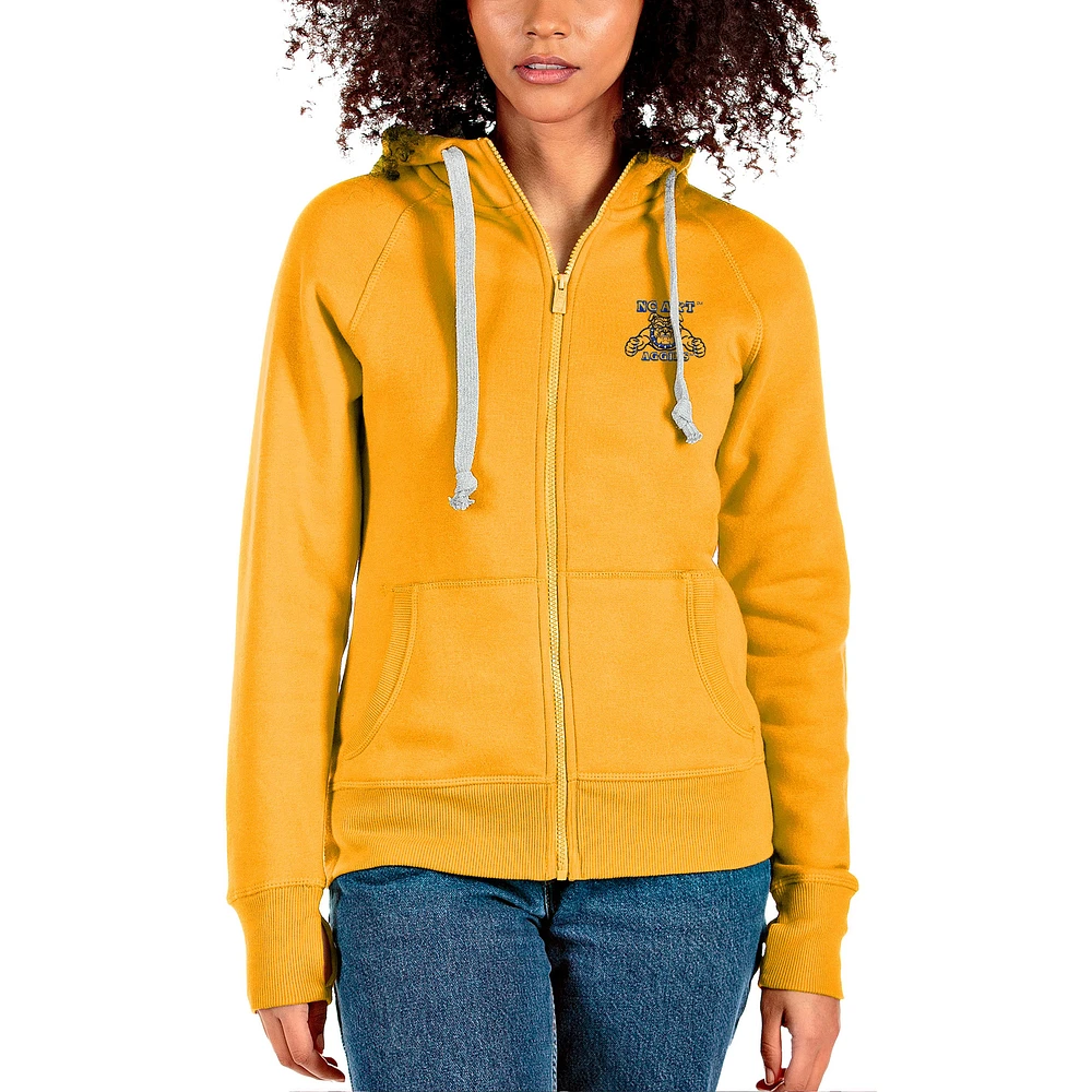 Women's Antigua Gold North Carolina A&T Aggies Victory Full-Zip Hoodie