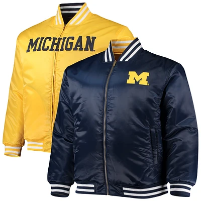 Men's Navy/Maize Michigan Wolverines Big & Tall Reversible Satin Full-Zip Jacket