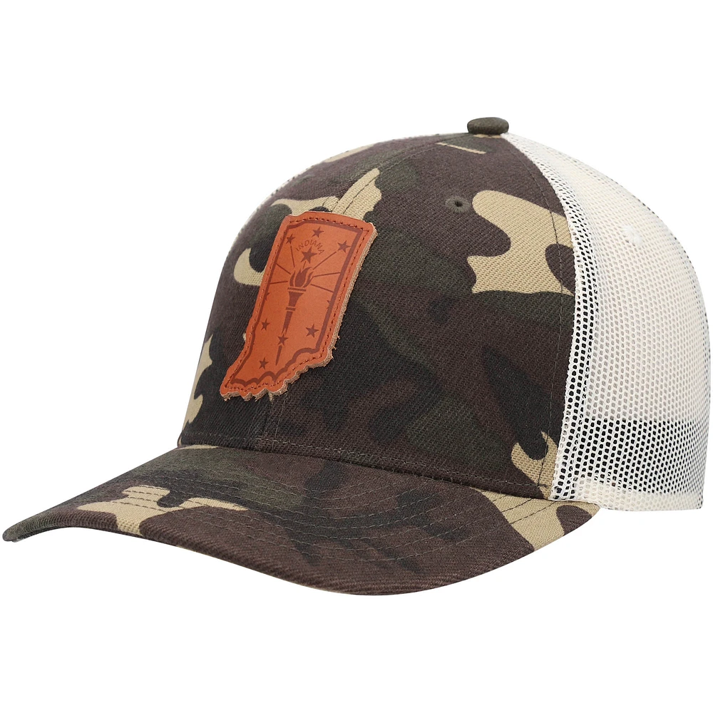 Men's Local Crowns Camo Indiana Icon Woodland State Patch Trucker Snapback Hat