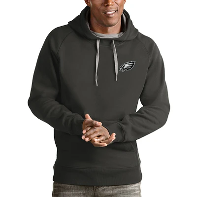 Men's Antigua Charcoal Philadelphia Eagles Logo Victory Pullover Hoodie
