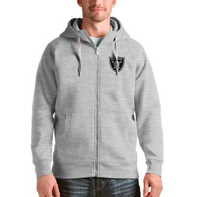 Men's Antigua Heathered Gray Las Vegas Raiders Logo Victory Full-Zip Hoodie